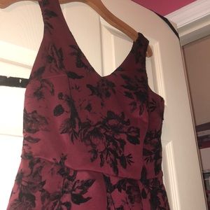 Red/Black floral short dress with V-neck